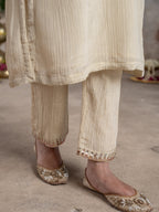 Gold Shimmer Tissue Collar Neck  Highlighted With Buttons Kurta Pant for Women's