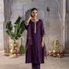 Deep Purple Silk Complete Suit Set For Women's