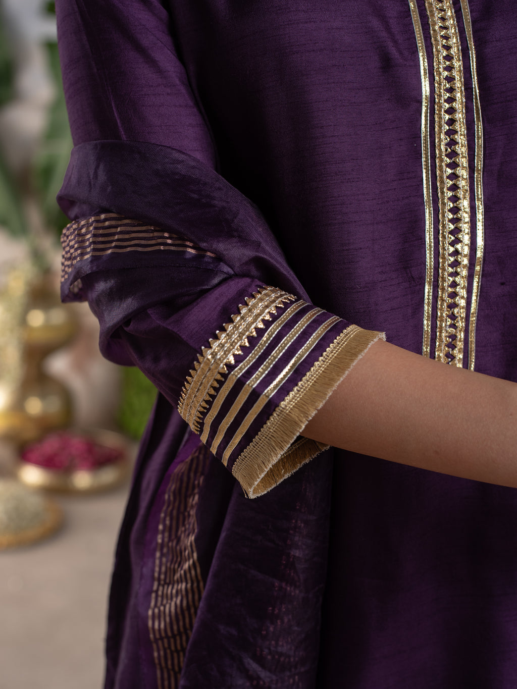 Deep Purple Silk Complete Suit Set For Women's