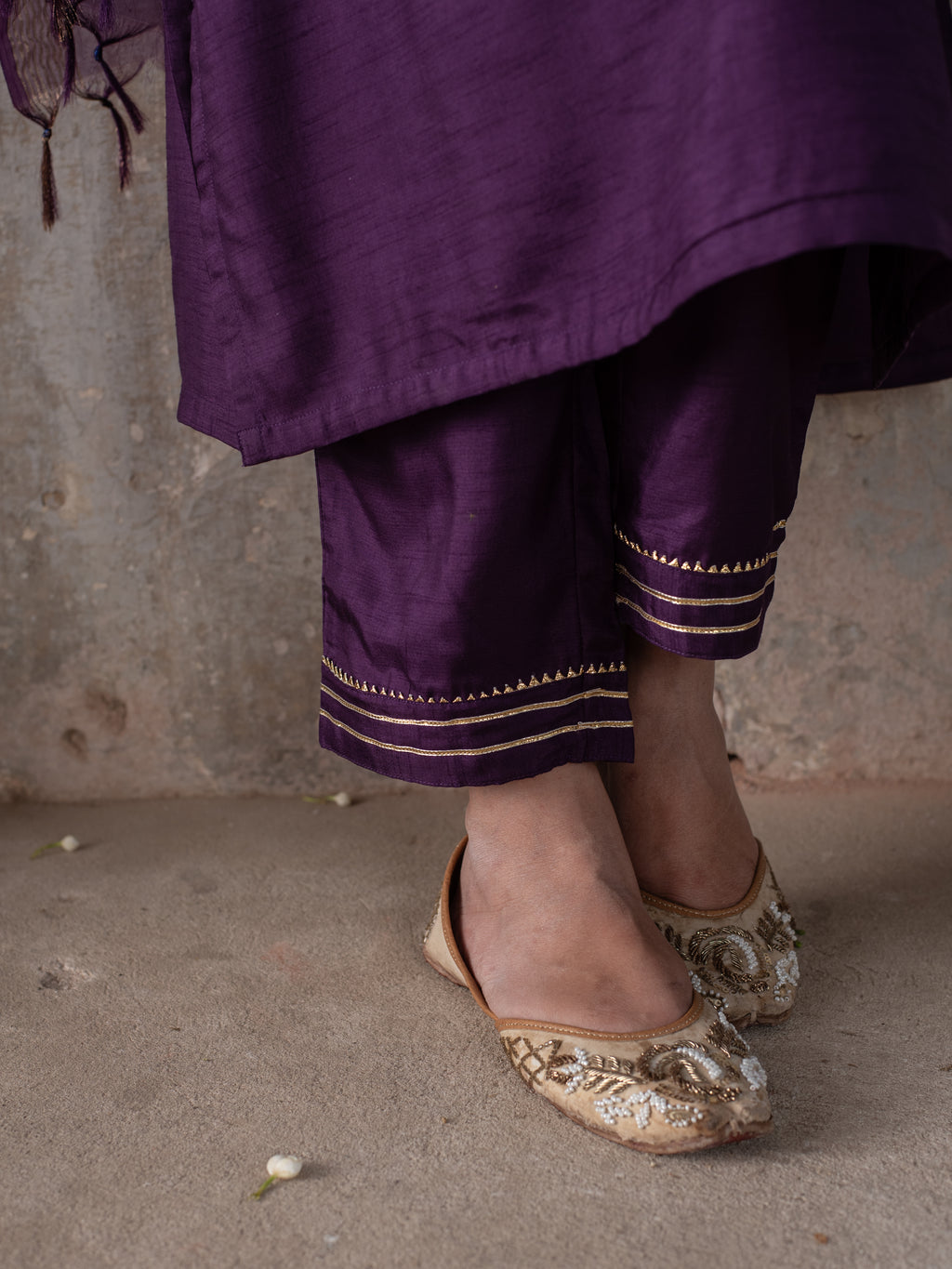 Deep Purple Silk Complete Suit Set For Women's