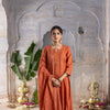 BROWN COTTON FLAX ROUND WITH V-CUT ALL OVER ROGAN GOLD KHADI WORK FULL SET