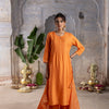Orange Dola Silk Round Neck Complete Suit Set For Women's