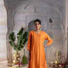 Orange Dola Silk Round Neck Complete Suit Set For Women's
