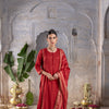Red Dola Silk Round Neck Complete Suit Set For Women's