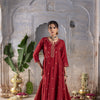 Red Chanderi Round Neck Complete Suit Set For Women's