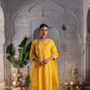 Yellow Silk Round Neck With Gota Lines Complete Suit Set For Women's