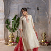 GOLD & RED TISSU SHIMMER COLLAR NECK ALL OVER WITH  GOTA WORK DUPATTA FULL SET