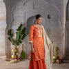 FANTA ORANGE JAQUARD SATIN ROUND NECK WITH GOTA PATTI FULL SET