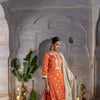 FANTA ORANGE JAQUARD SATIN ROUND NECK WITH GOTA PATTI FULL SET