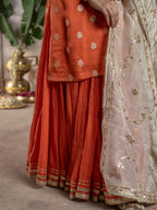 FANTA ORANGE JAQUARD SATIN ROUND NECK WITH GOTA PATTI FULL SET