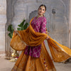 BRINJAL WITH MUSTURD COTTON ROUND NECK ZARI WORK WITH GOTA ON SKIRT FULL SET