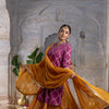 BRINJAL WITH MUSTURD COTTON ROUND NECK ZARI WORK WITH GOTA ON SKIRT FULL SET