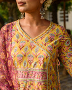 Yellow A-Line Kurta Dupatta Set(Pant Not Included)