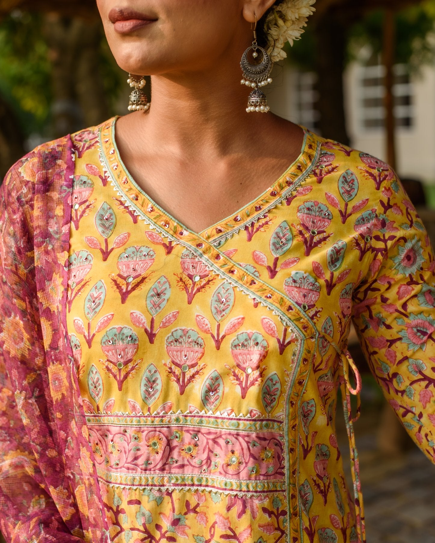 Yellow A-Line Kurta Dupatta Set(Pant Not Included)