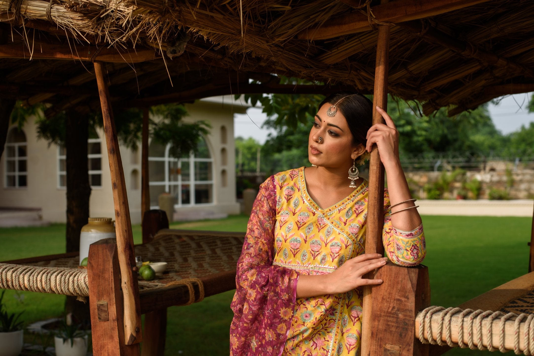 Yellow A-Line Kurta Dupatta Set(Pant Not Included)