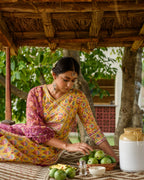 Yellow A-Line Kurta Dupatta Set(Pant Not Included)