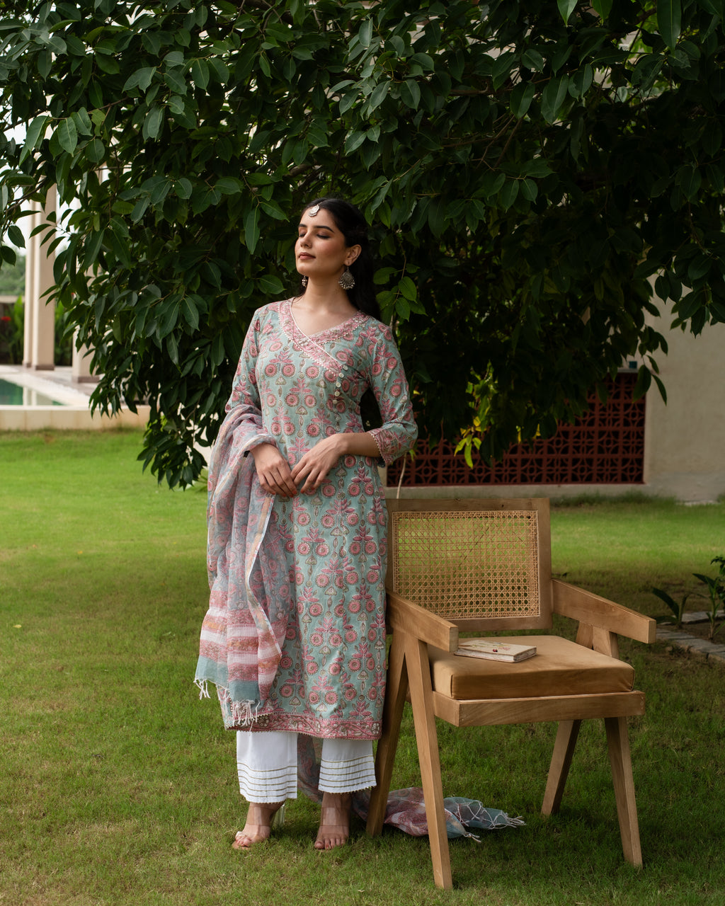 KAVYA HANDBLOCK KURTA DUPATTA SET(Pant Not Included)