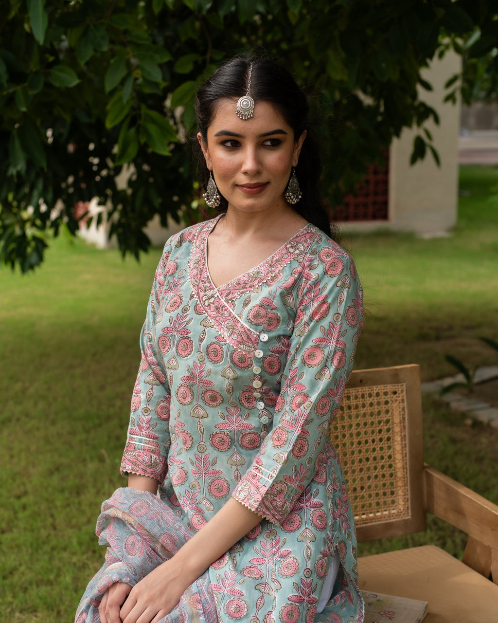 KAVYA HANDBLOCK KURTA DUPATTA SET(Pant Not Included)