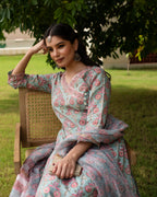KAVYA HANDBLOCK KURTA DUPATTA SET(Pant Not Included)