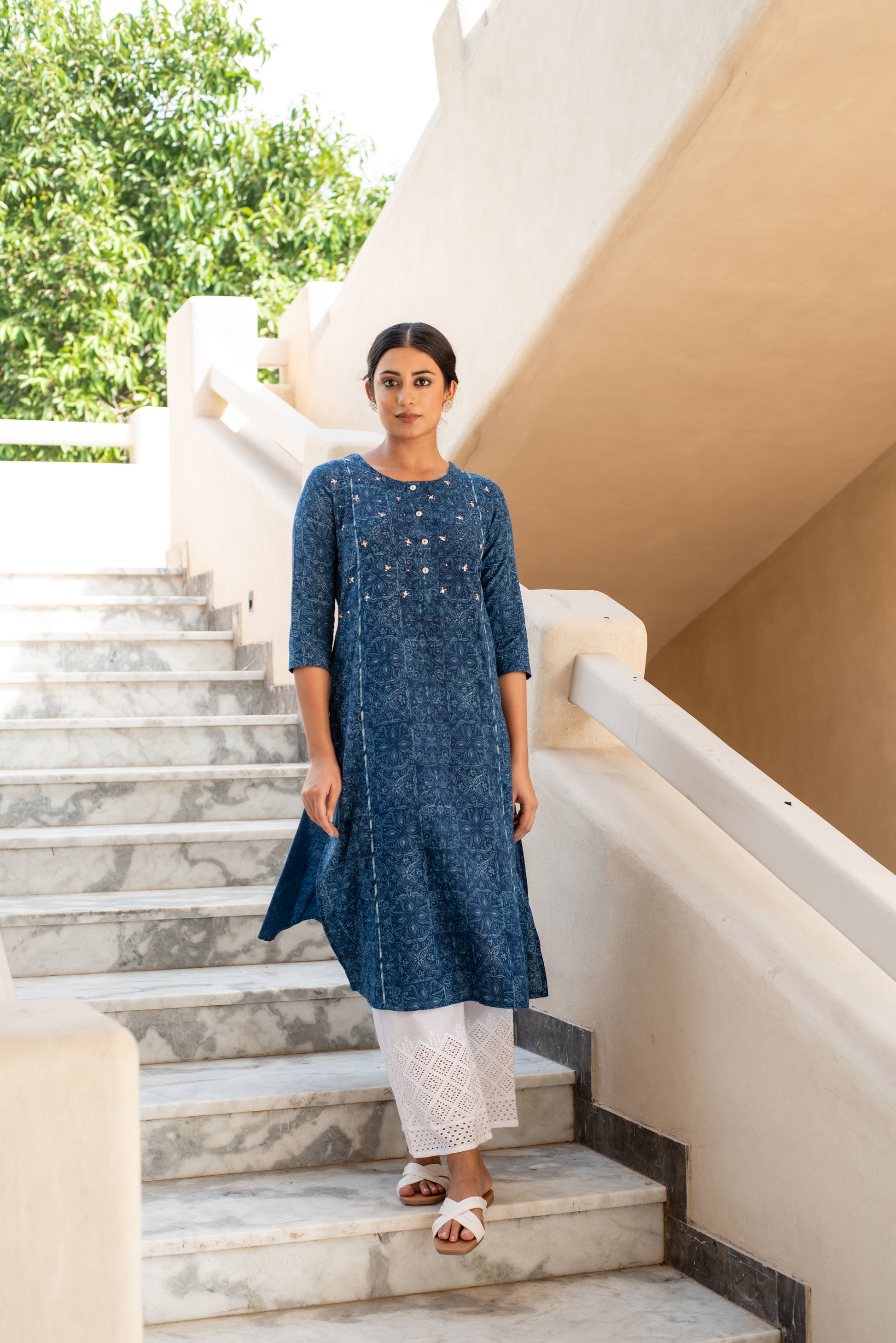 Dharika Indigo Handblock Kurta