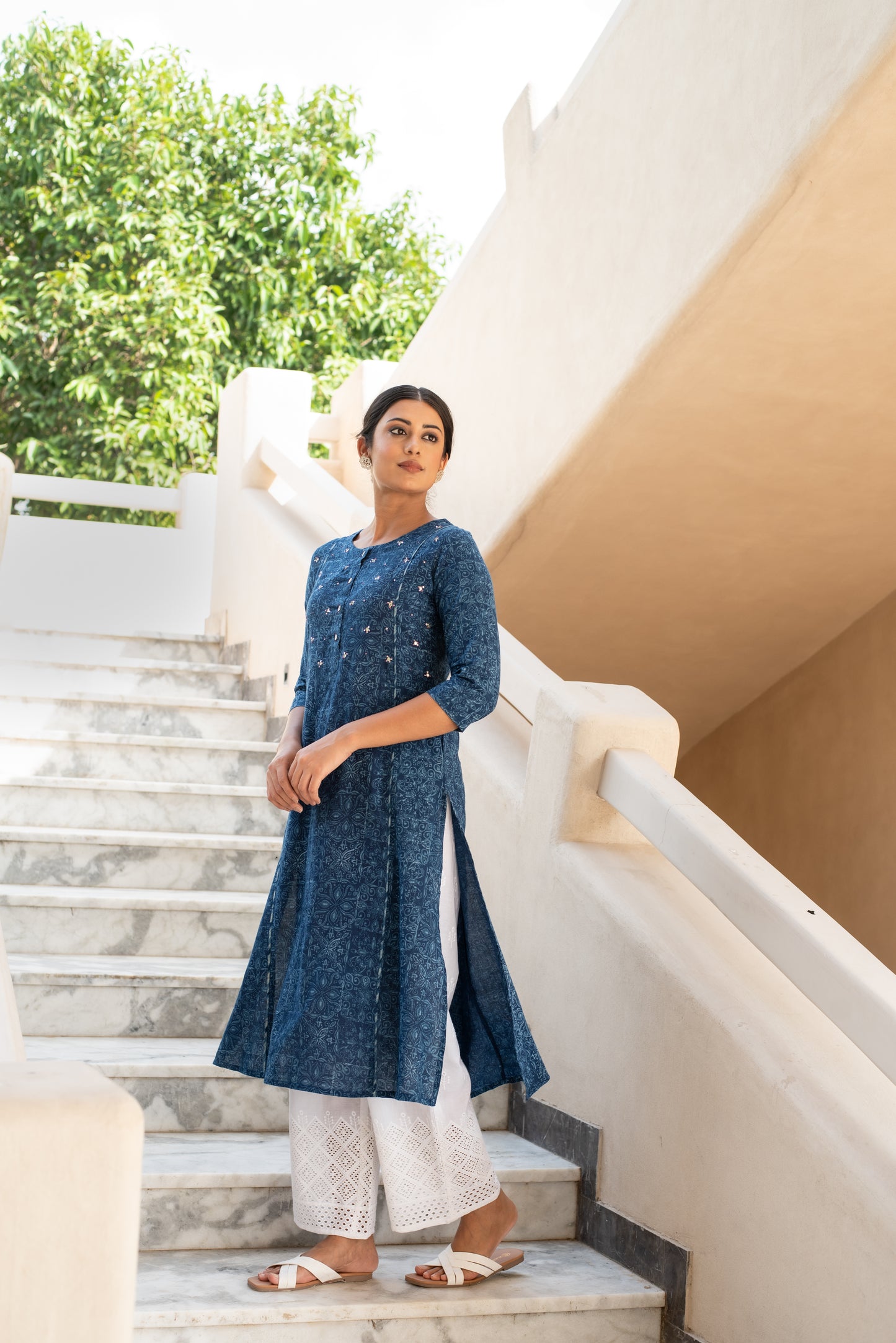 Dharika Indigo Handblock Kurta