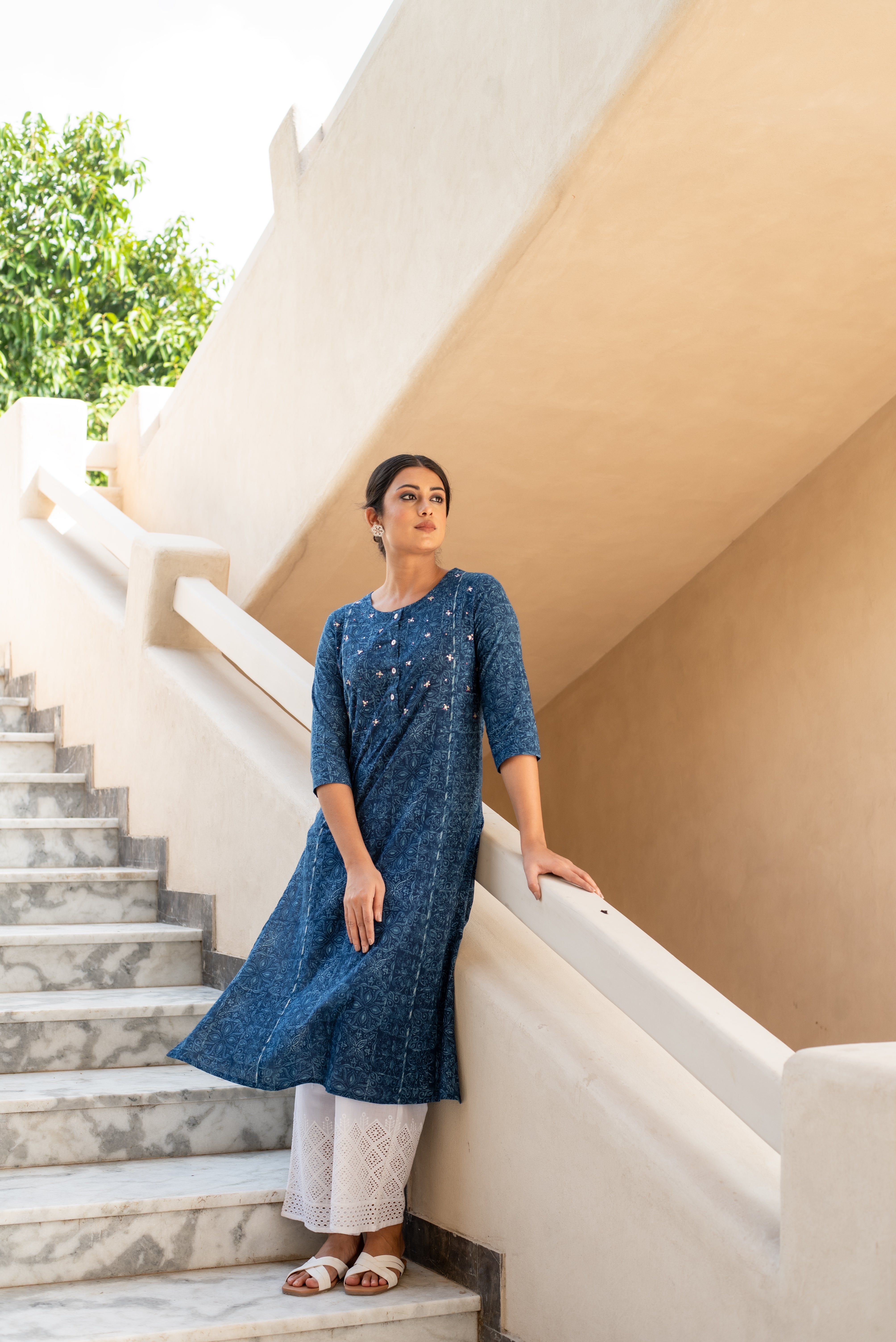 Dharika Indigo Handblock Kurta