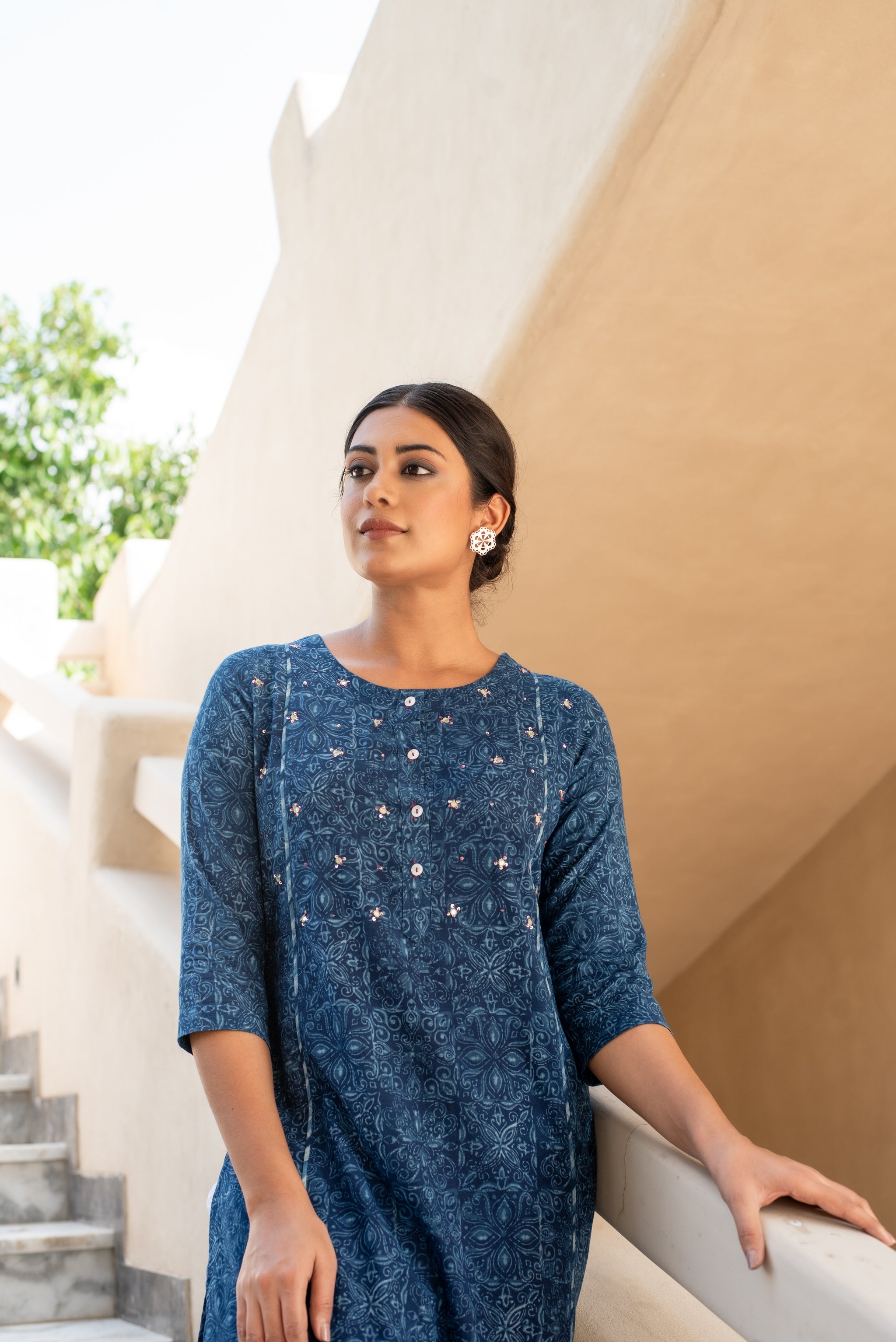 Dharika Indigo Handblock Kurta