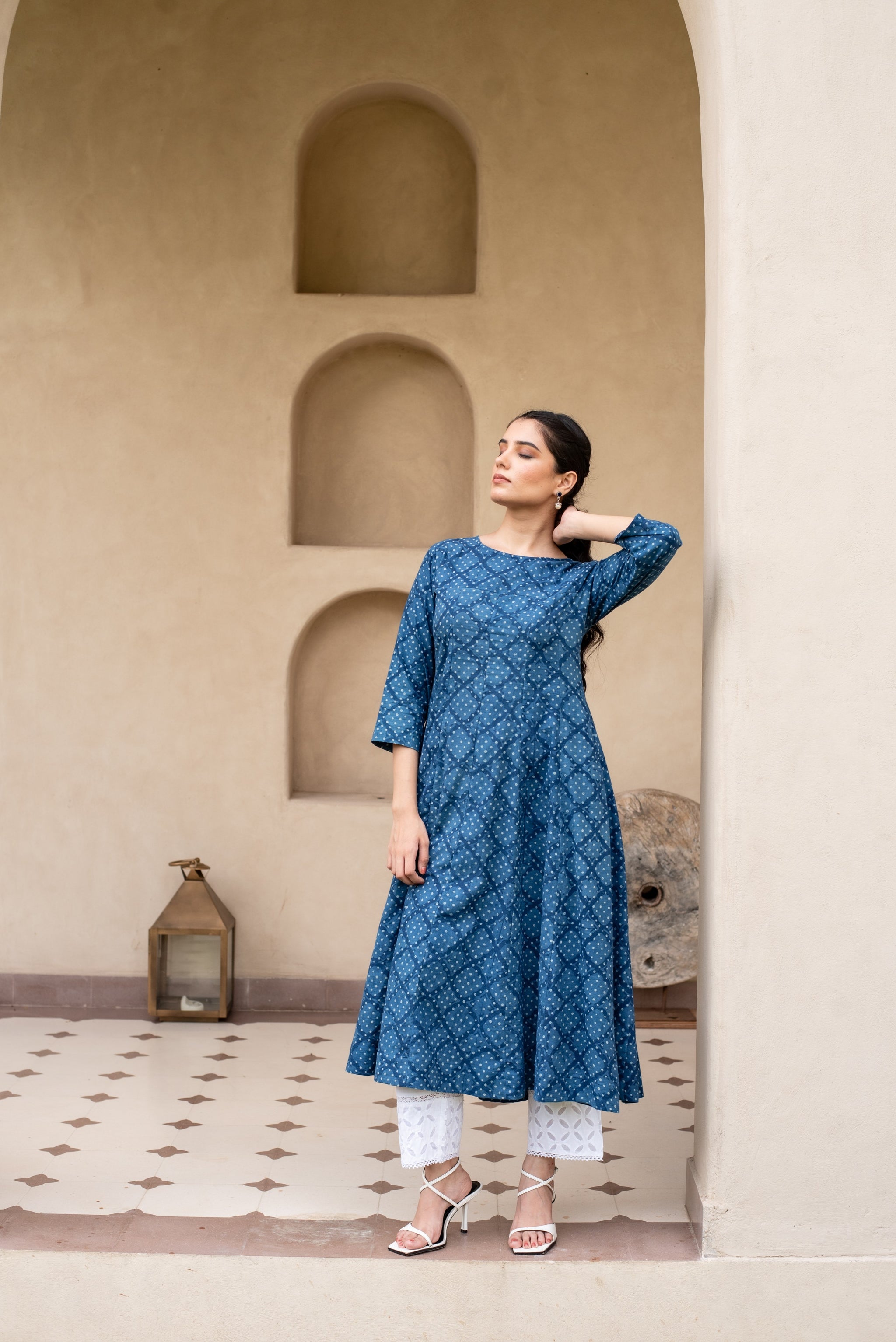 Divita Indigo Handblock Kalidar Kurta