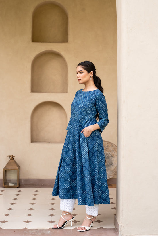 Divita Indigo Handblock Kalidar Kurta