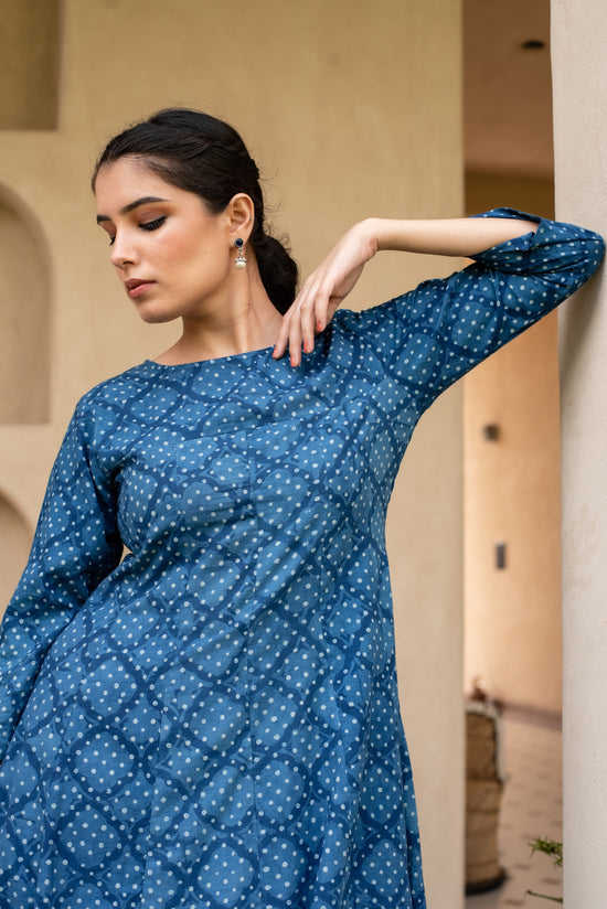 Divita Indigo Handblock Kalidar Kurta