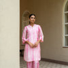 Pink Lehriya With Tie & Dye Muslin Sitting Collar With V-Neck Co-Ord Set For Women's