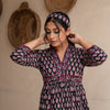 Black Cotton V-Neck Dress For Women's