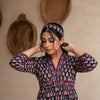 Black Cotton V-Neck Dress For Women's