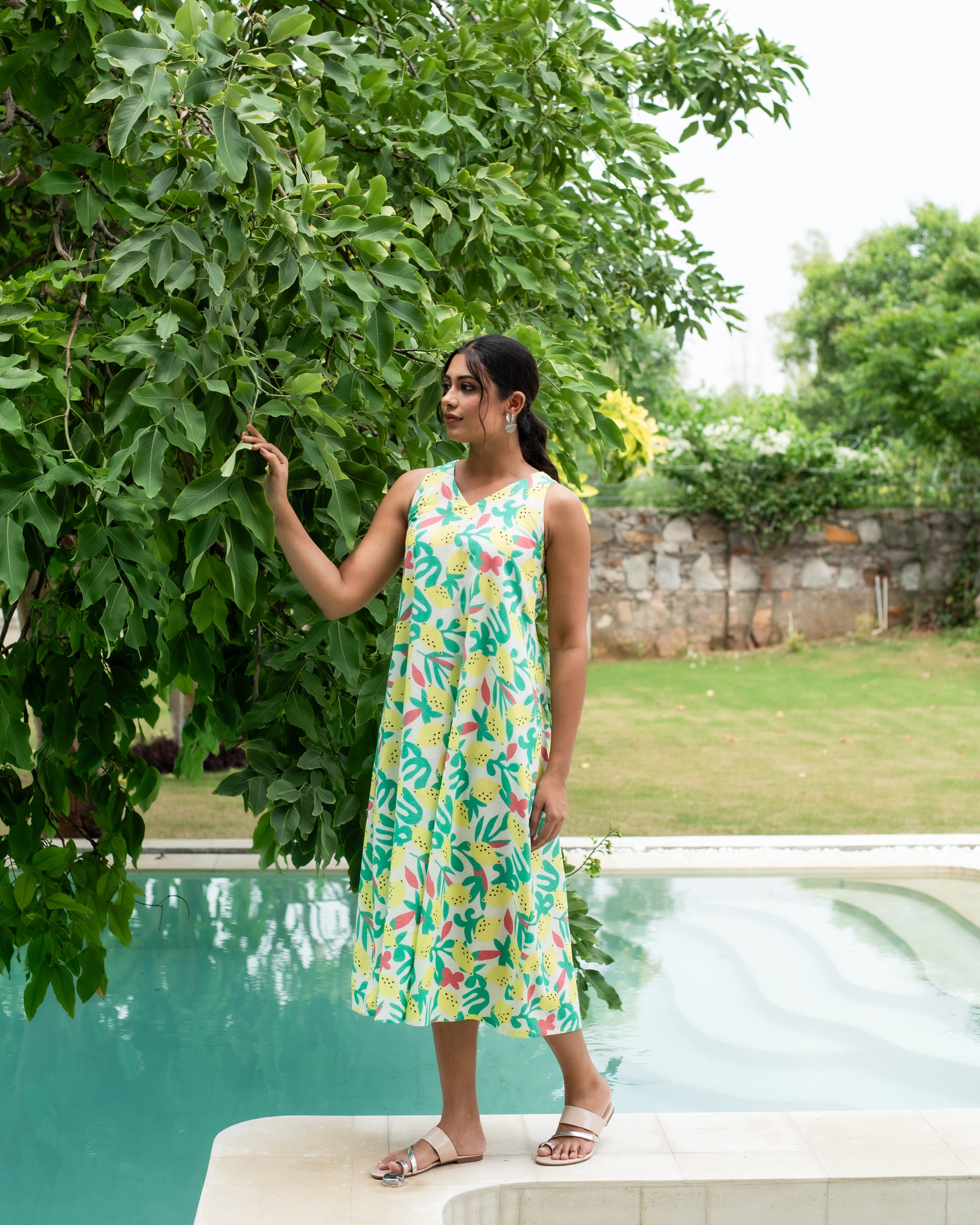 Osha Lemon Floral Print Dress