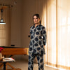 Grey And Blue Cotton Collar Neck Handblock Co-Ord Set For Women's