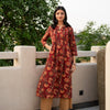 Maroon with Multicolored Cotton Round neck Jaal print Straight Kurta