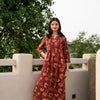 Maroon with Multicolored Cotton Round neck Jaal print Straight Kurta