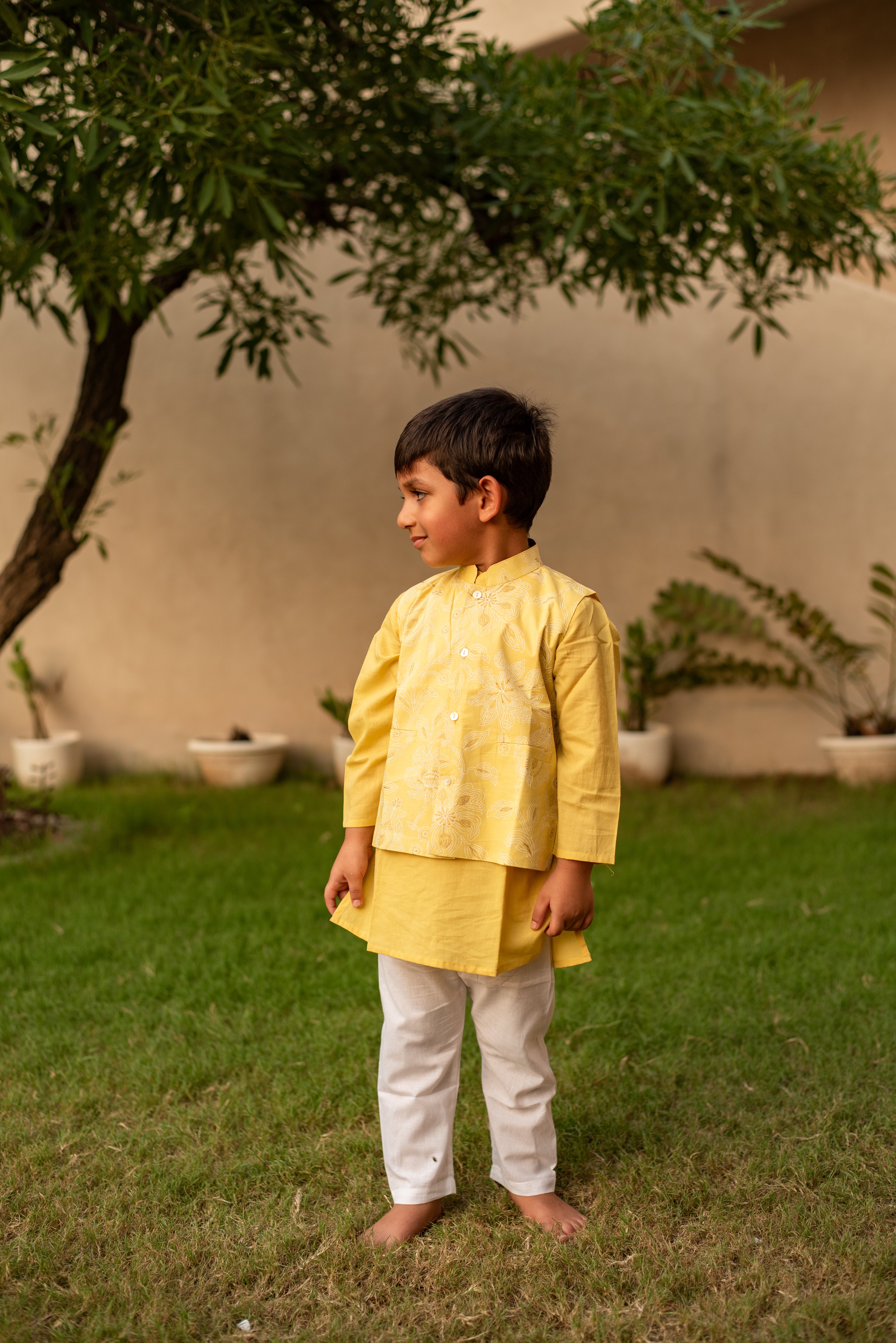 Light Yellow Kurta with Matching Jacket- Exclusive Kurta Jacket