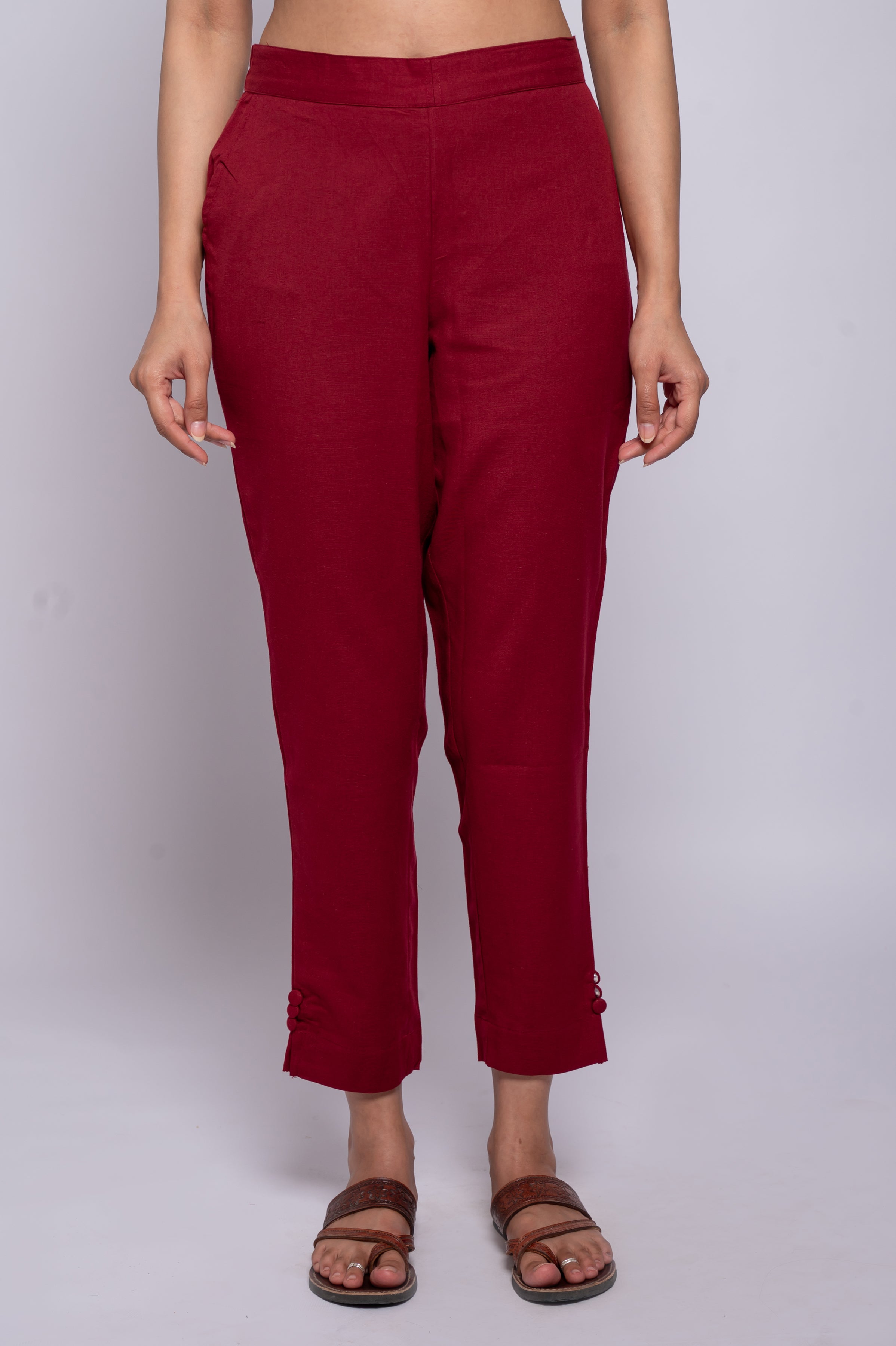 Cotton Flex Button Straight Pant