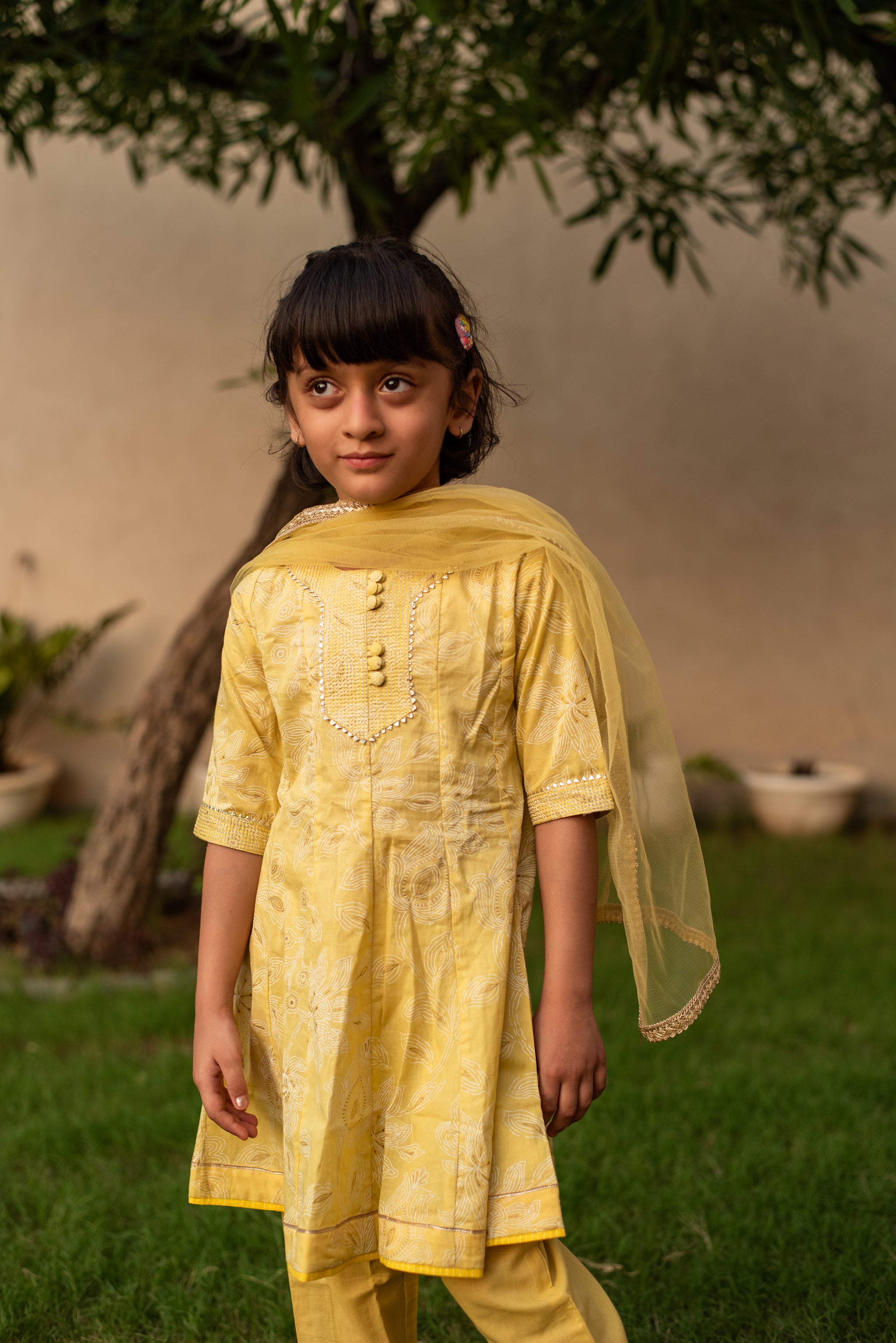 Light Yellow Kurta with Pant and Dupatta