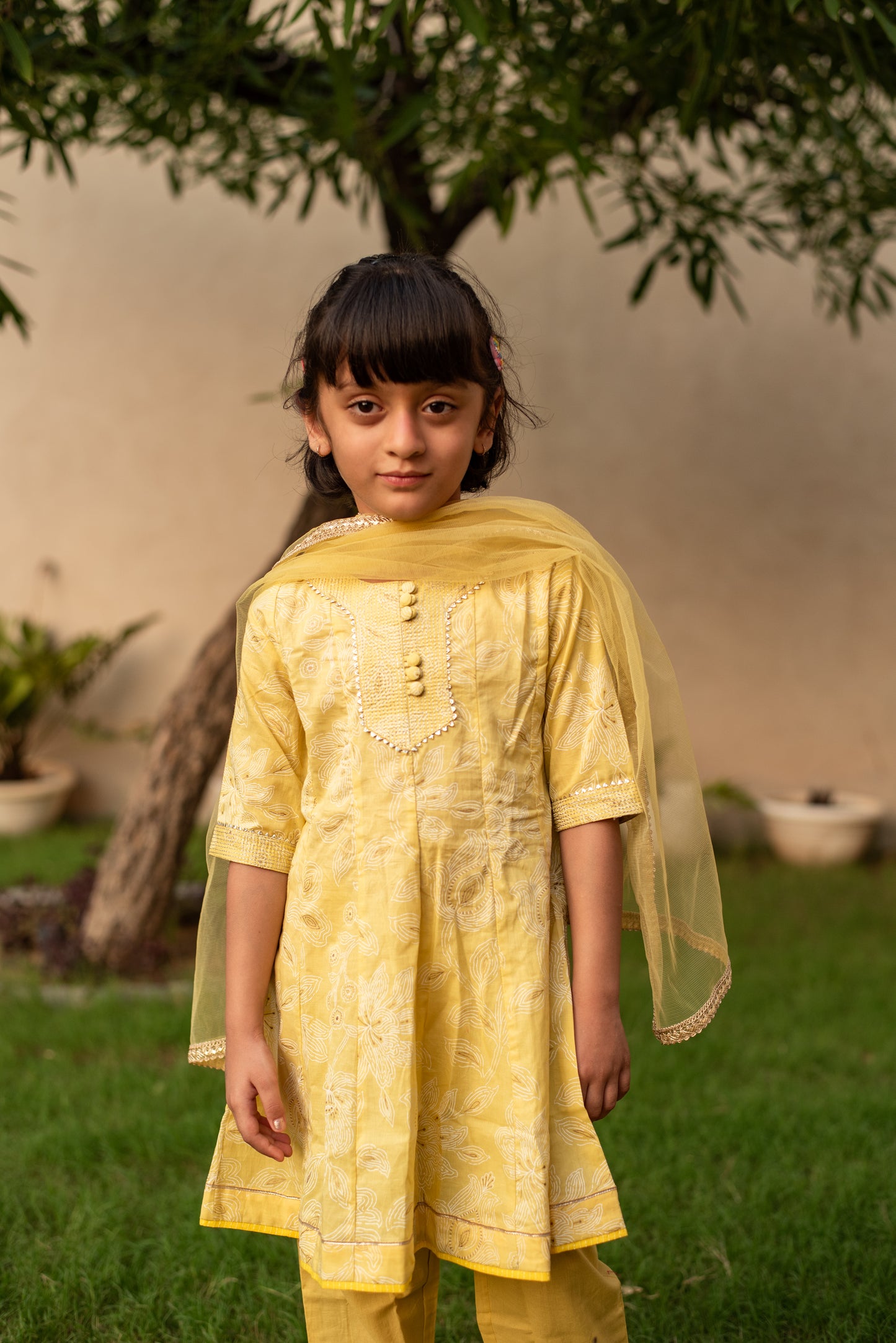 Light Yellow Kurta with Pant and Dupatta