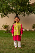 Majenta Pink Kurta with Green Floral Jacket