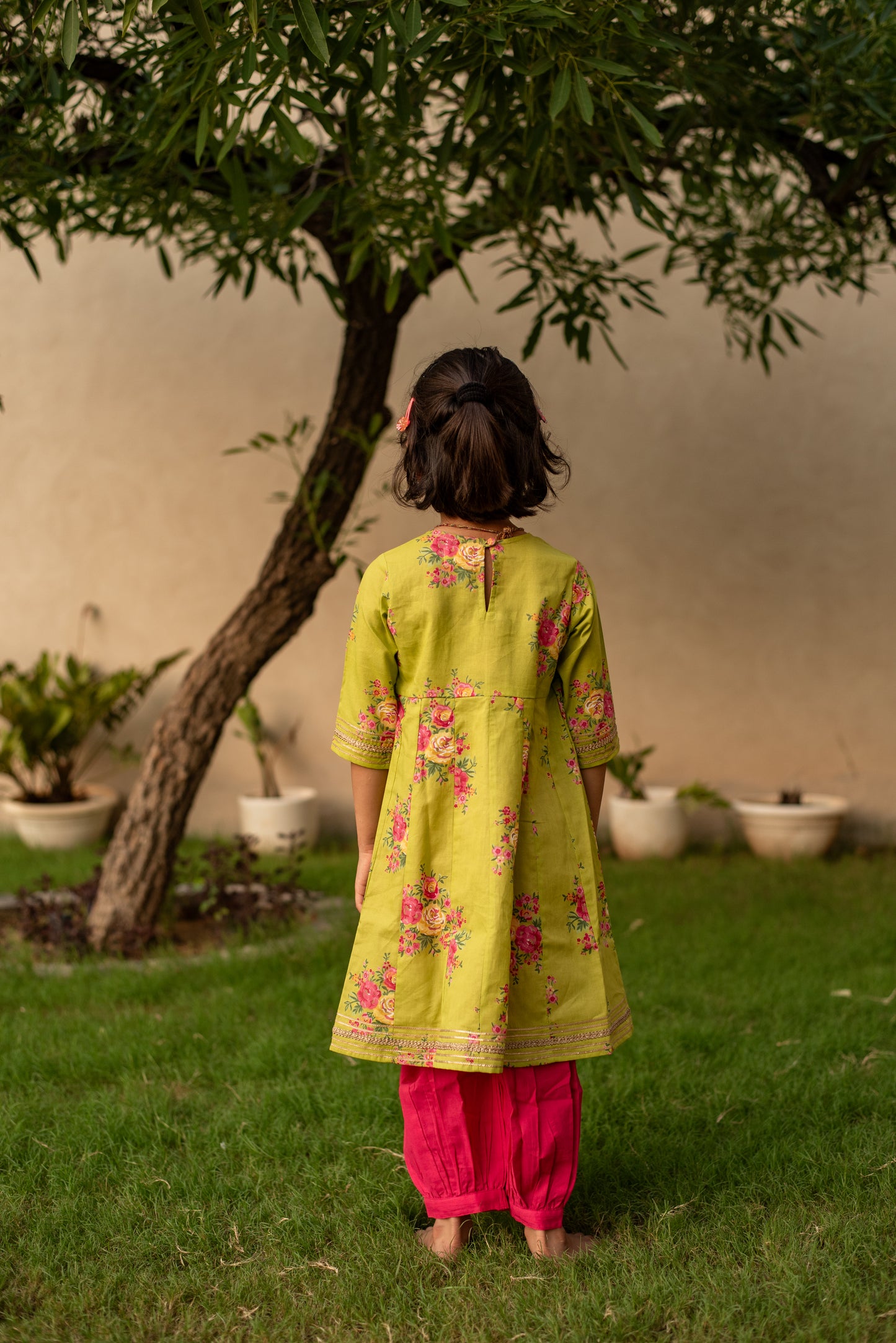 Mehndi Green Kurta with Majenta Pink Salwar and Dupatta