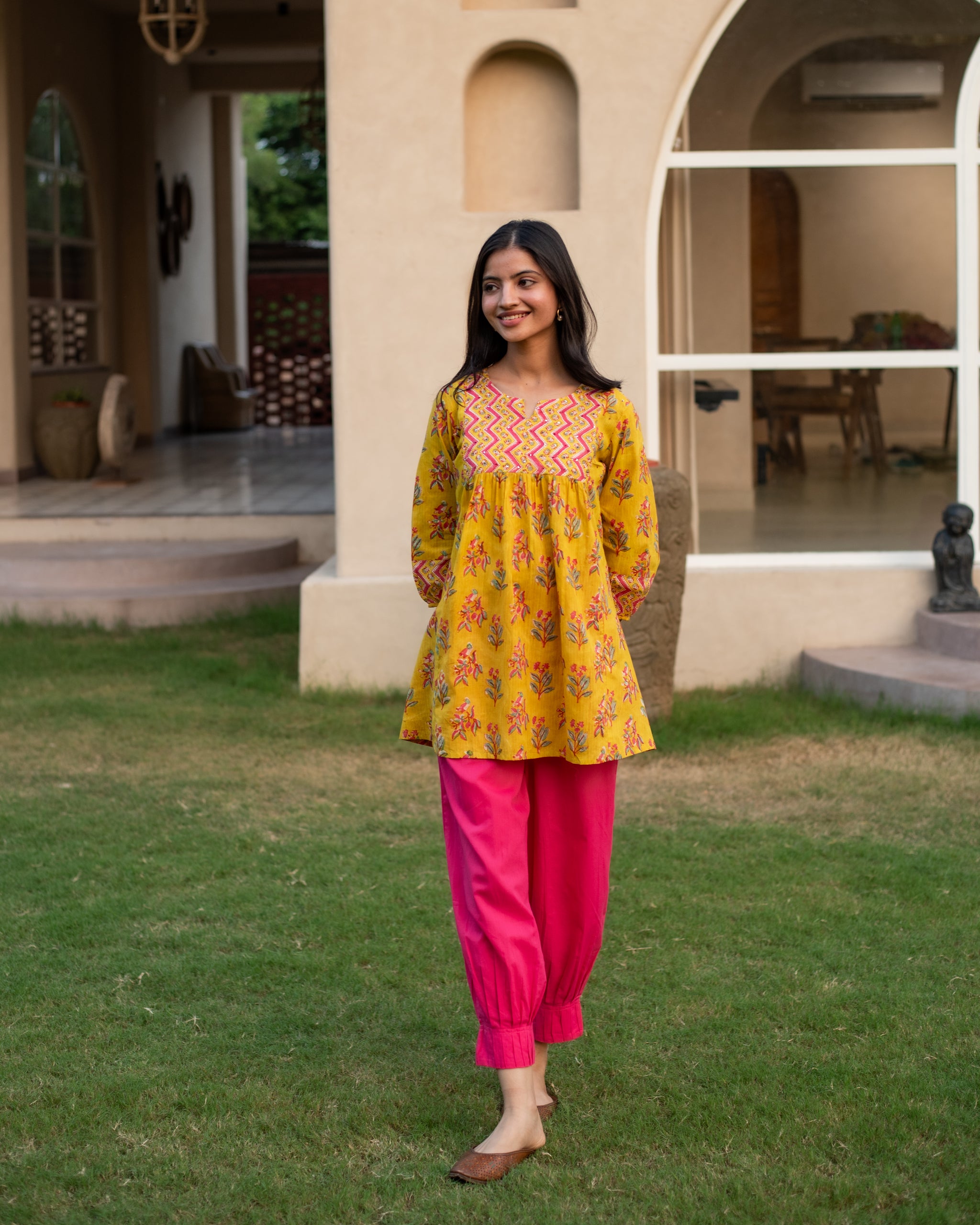 Handblock Yellow Cotton Top