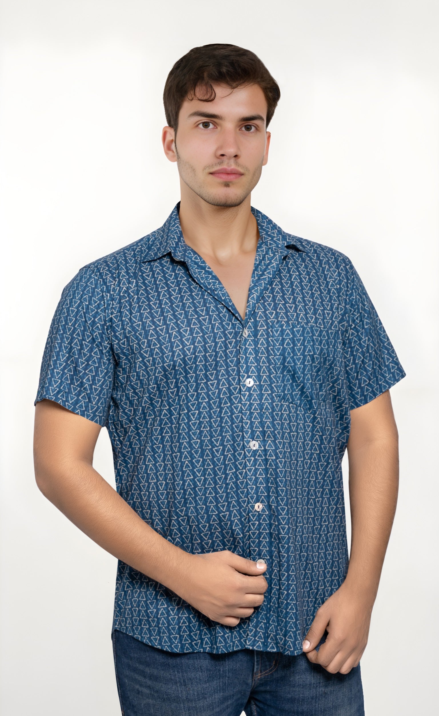 Indigo Men's Shirt with Shell Buttons