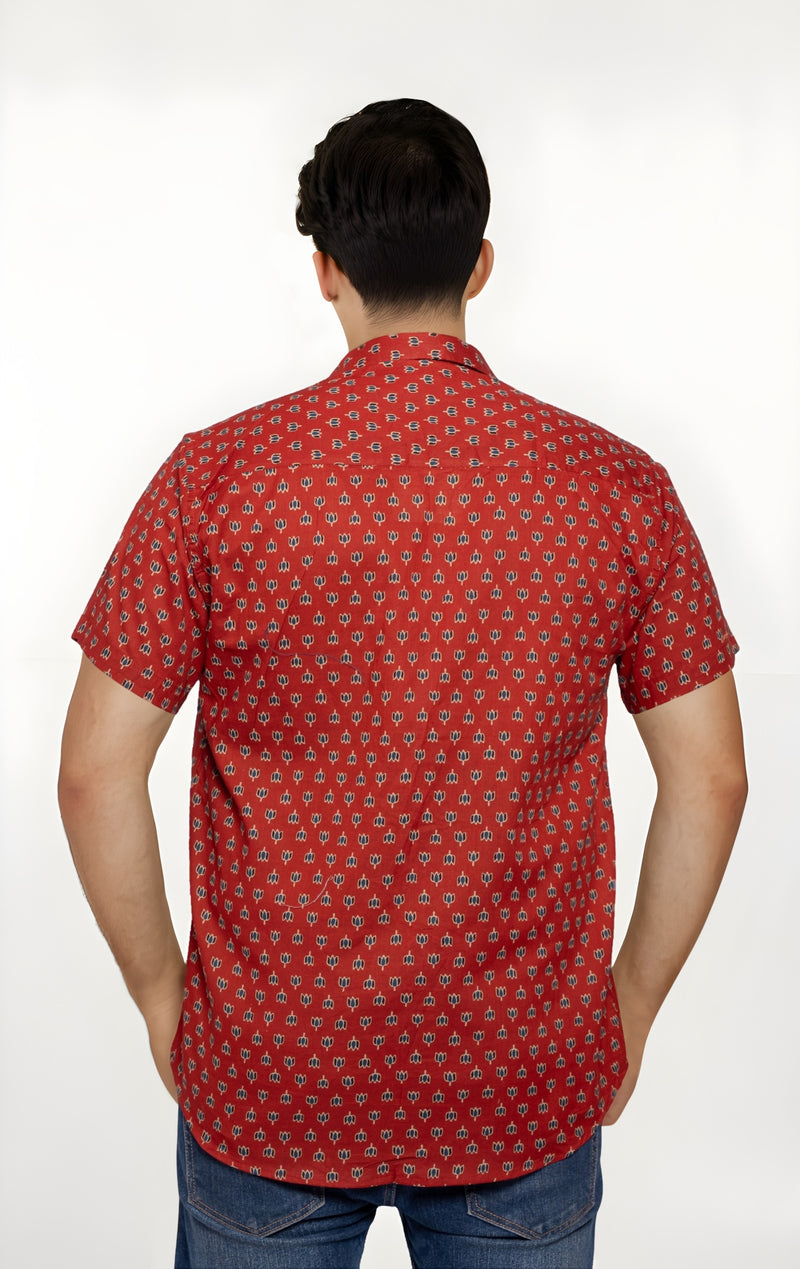 Maroon Men's Shirt with Lotus Print