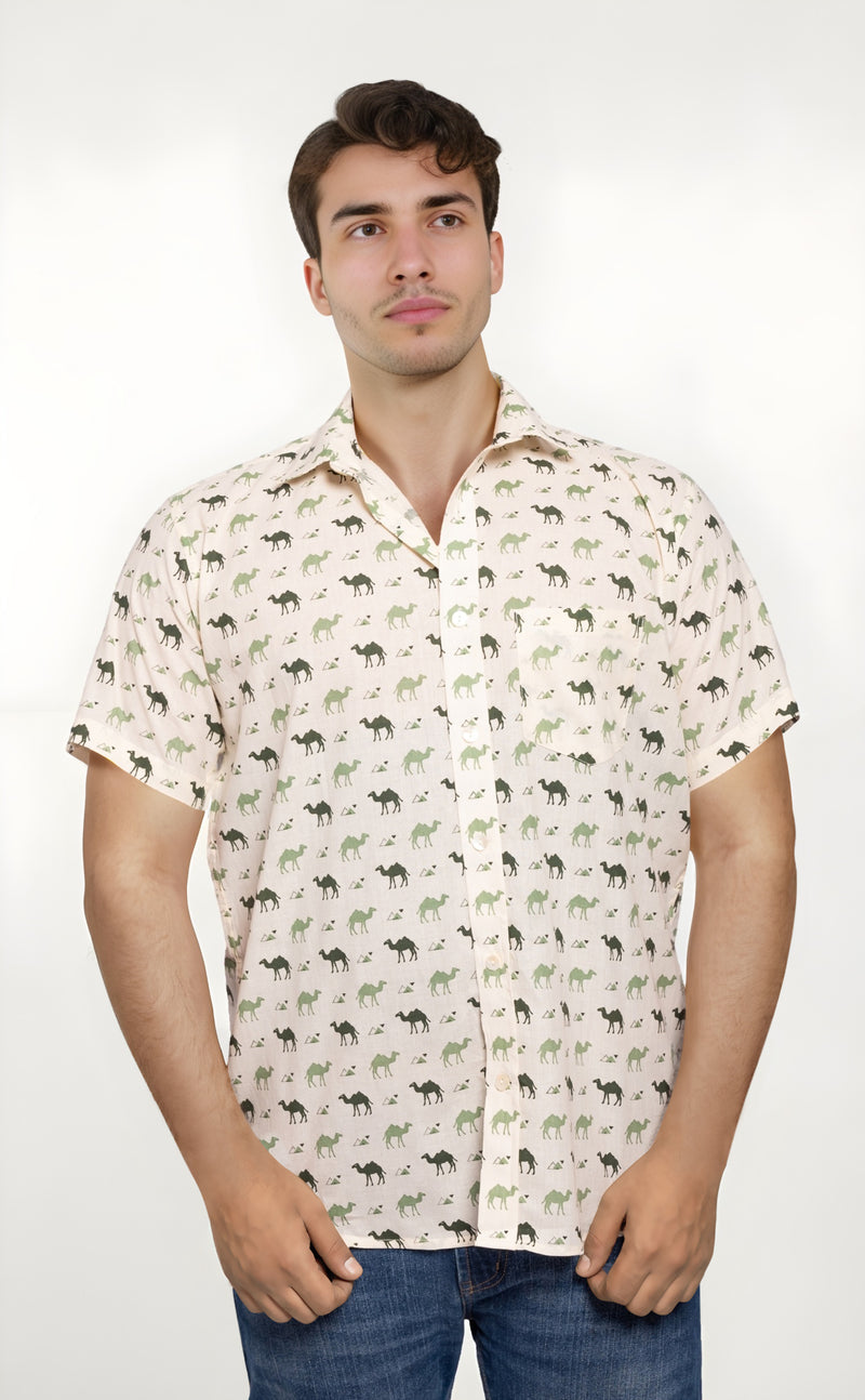 Off White Men's Shirt with Camel Print