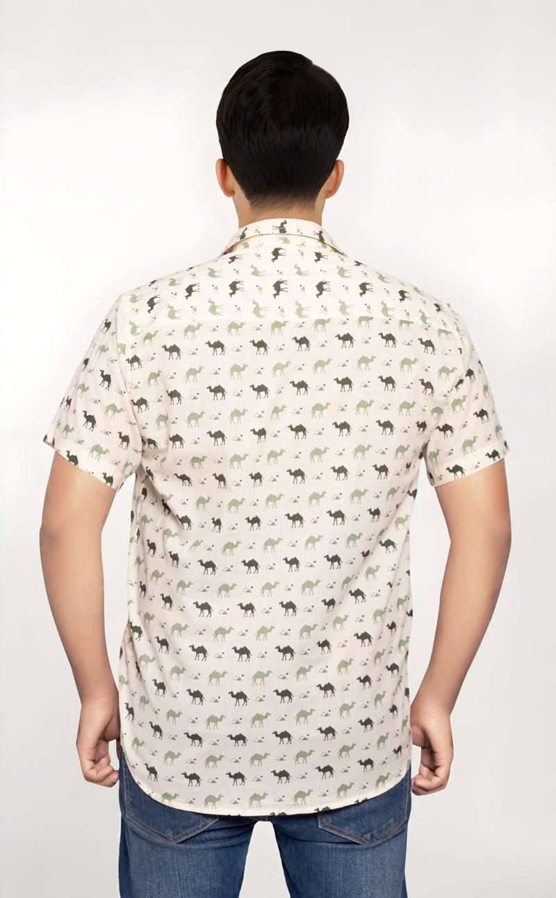 Off White Men's Shirt with Camel Print