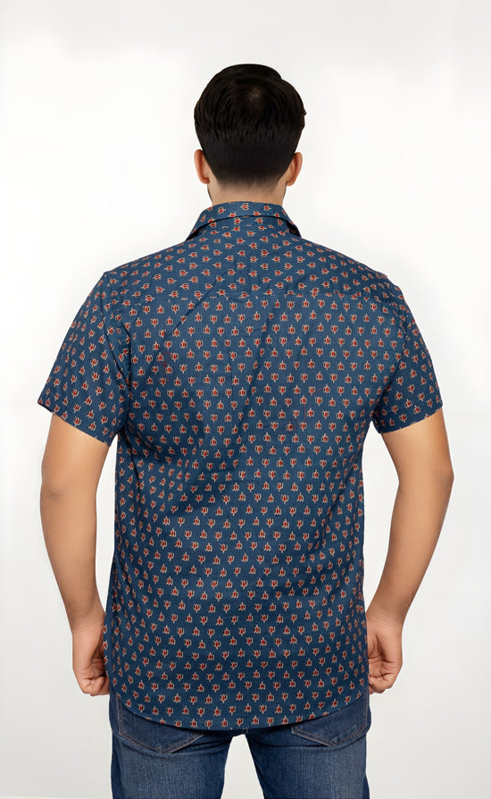 Indigo Men's Shirt with Lotus Print