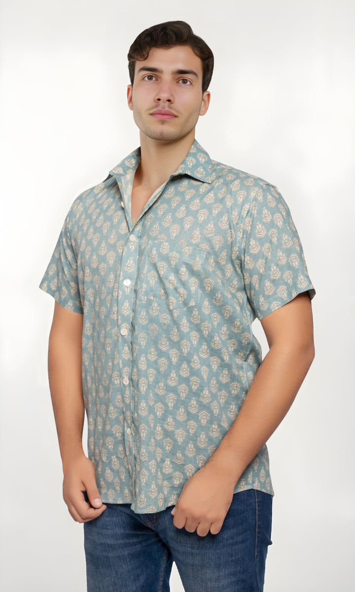 Grey Men's Shirt with Floral Print- Men collection